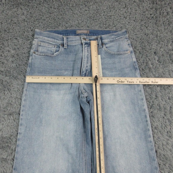 JustUSA Jeans Womens 14 Blue Longer Length Wide Leg Fringe Hem 32x30* NWT - Picture 5 of 16